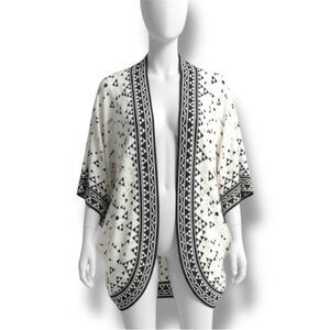 Ecote Patterned Open Front Texture Weave Short Sleeve Kimono Size XS/Small